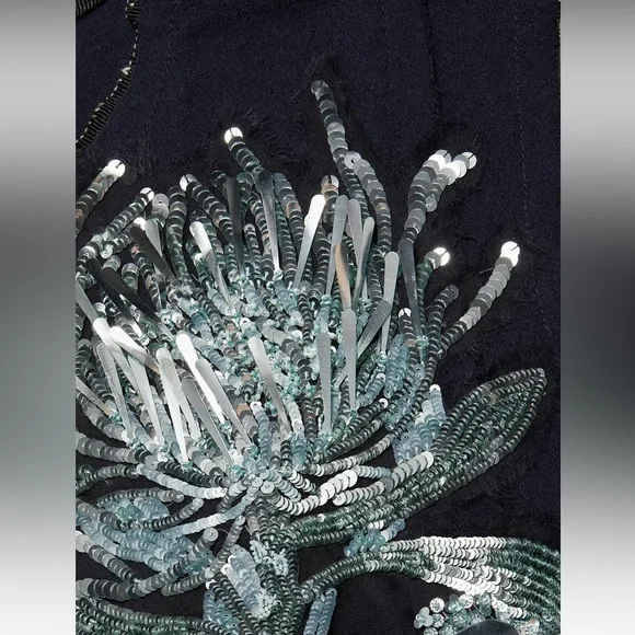 JASON WU COLLECTION•Floral Bead Sequined Midi Shift Dress•Navy•Sz 6 - Picture 7 of 12